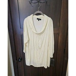 NWT STYLED by Sam Saboura Women’s Plus Ivory Cream Stretch Knit Cowl Top Size 2X